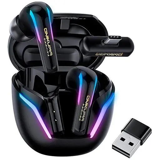 Навушники Onikuma Wireless Gaming Earbuds with ENC Mic T27, IPX4, BT5.3, 2.4G, PS5, PC, 45mAh, 400mAh, 7h, black