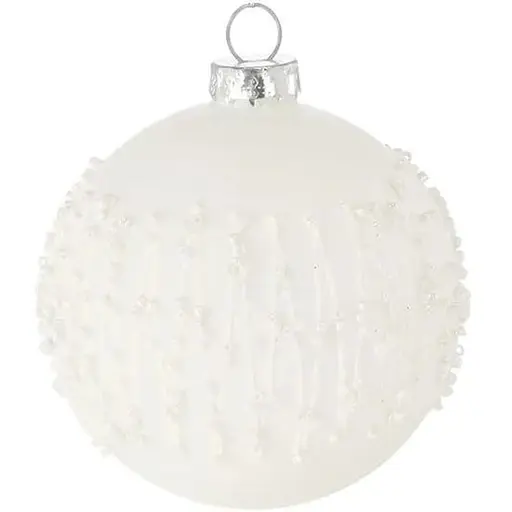 Елочное украшение Chomik стеклянное узор бисер белое 8 см (BOZ4150) - фото 3