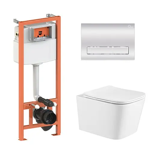 Подвесной унитаз Qtap Crow Rimless + инсталляция Qtap Nest 4 в 1 (линейная клавиша Chrome), Белый - фото 1