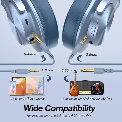 Гарнітура OneOdio Fusion A70, Bluetooth+3,5мм/6,35мм, Sky Blue - фото 6