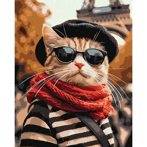 Картина за номерами "Пухнастик у Парижі" ©art_selena_ua KHO6705, 40х50 см