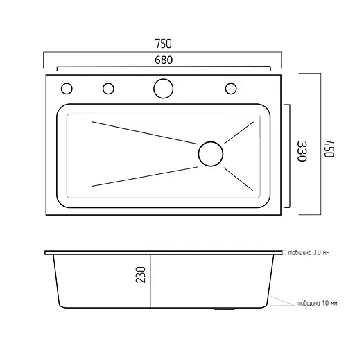 Кухонна мийка 75x45D PVD чорна Platinum Handmade Водоспад декор, Decor - фото 2