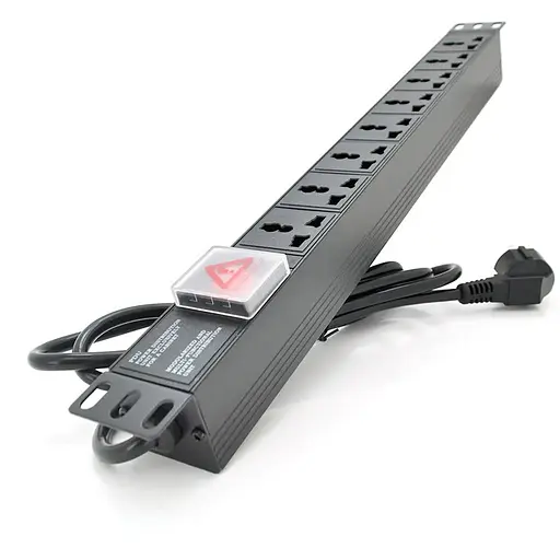 Подовжувач PiPo на 8 розеток з вимикачем, 220В, 1U 19", алюмінієвий корпус, чорний довжина кабелю 1,8 м, Q25