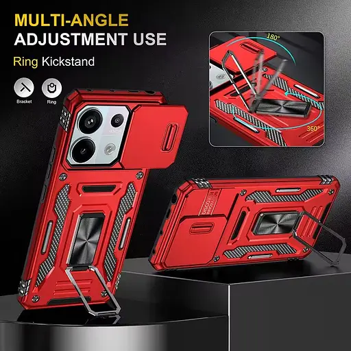 Ударостійкий чохол Epik Camshield Army Ring для Xiaomi Poco X6 / Note 13 Pro 5G Червоний / Red - фото 3