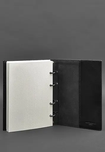 Шкіряний блокнот на кільцях (софт-бук) 9.0 з твердою вугільно-чорної обкладинкою - фото 5