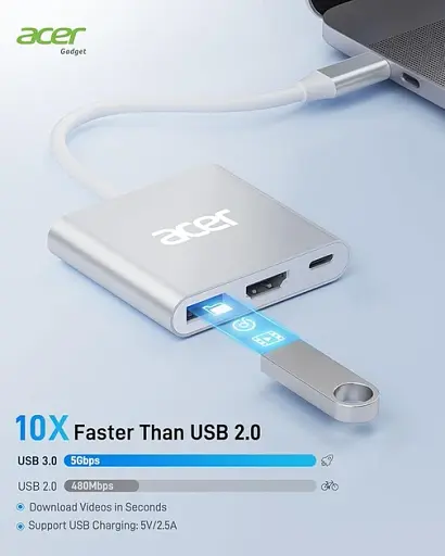 Адаптер Acer ODK3A0 USB Type-C 4K, HDMI, USB 3.0 White (R3752) - фото 5