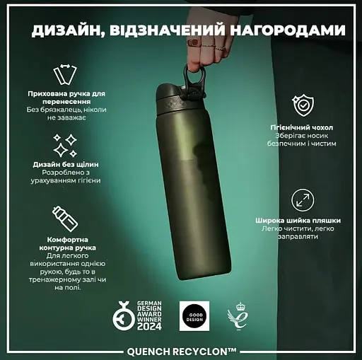Пляшка для води ION8 1000 мл (ЕКО пляшка) BPA Free, Dark Green (I8RF1000DGRE) - фото 4