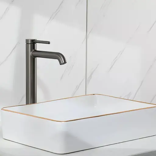 Змішувач для умивальника високий литий вилив збройована сталь Gappo G1006-29 Графитовый хром - фото 2