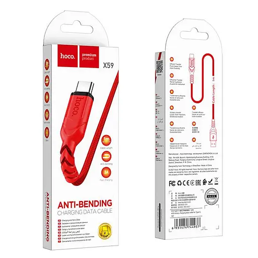 Кабель Hoco Type-C Victory charging data cable X59 1 м 3A - фото 2