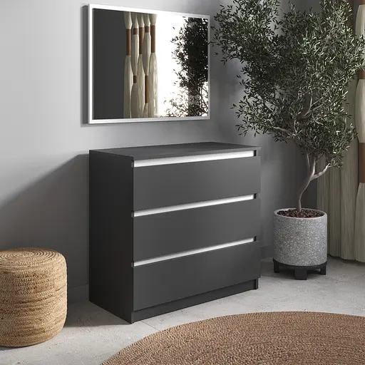 Комод Vays R-3 Антрацит-Белые планки, на 3 ящика без ручек, ЛДСП 80×40×75 см - для дома, офиса, гостиной, спальни