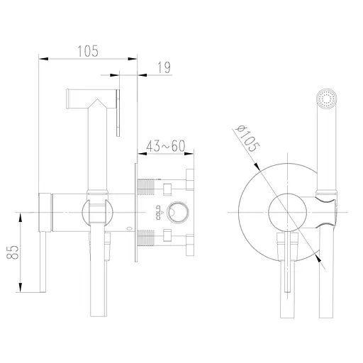 Змішувач гігієнічний TOPAZ LOFT TLF 32106-H39-C латунний моноблок для ванної з душовим шлангом і кріпленням - фото 4