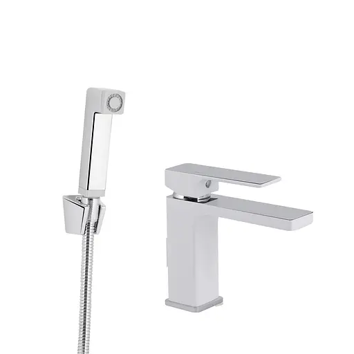 Змішувач з гігієнічною лійкою Qtap Gemini QTGEM272CRW45691 Chrome/White, Білий - фото 1