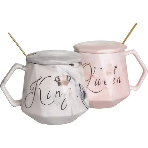 Парные чашки фарфоровые King & Queen 400 мл с крышками FM-31