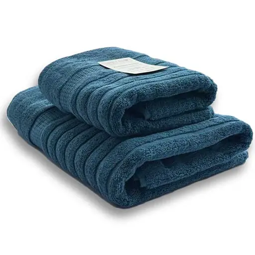 Набір 2 жакардові рушники Lovely Svi для ванної, готелів, на подарунок, 70 х 140 см и 50 × 90 см  Oxford Stripe синій (361124)