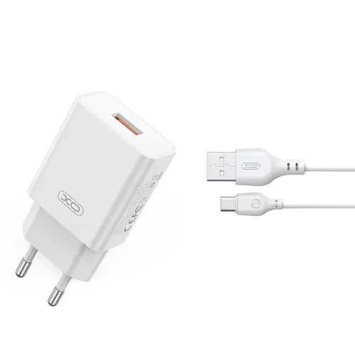 Мережевий зарядний пристрій XO L127 USB-A QC18W Fast Charging Charger with Type-C cable Білий - фото 3