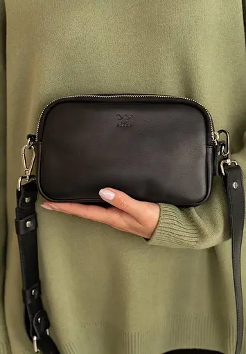 Жіноча шкіряна сумка поясна/кроссбоді Holly чорна - фото 3