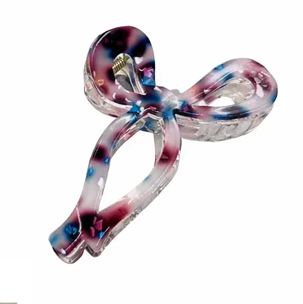 Заколка -крабик для волос Бантик 11 см прозрачный акрил с вкраплениями Фиолетовый - фото 1