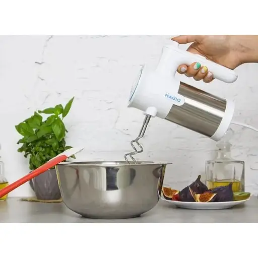 Ручний міксер Magio MG-230 для дому 5 швидкостей 2 насадки білий 300 Вт - фото 5