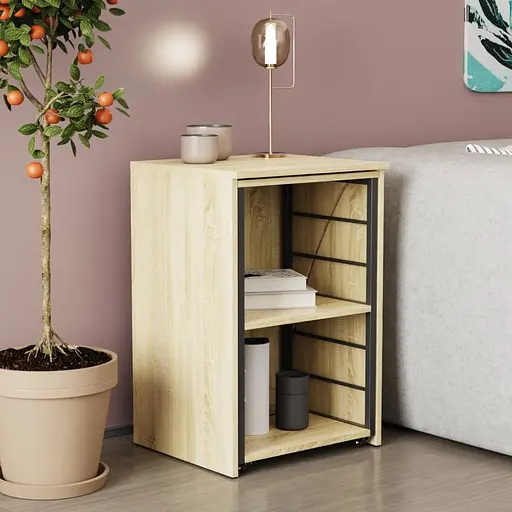 Стол-тумба трансформер Смарт 2/2 Ferrum-decor 750x1450x600 Черный металл ДСП Дуб Сонома 16 мм (FRD-105105)