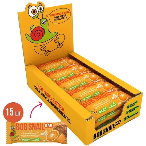 Фруктово-ореховый батончик Bob Snail Хурма-Апельсин-Кешью-Криспи Киноа 35 г x 15 шт.