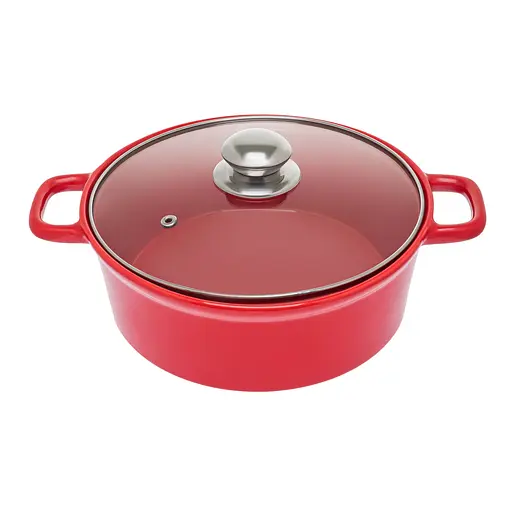 Керамическая кастрюля круглой формы с крышкой, 1.88 л, S&T Красный 87671 - фото 1