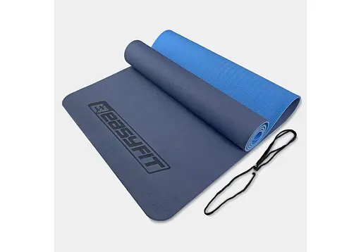 Коврик для йоги и фитнеса EasyFit TPE+TC 6 мм двухслойный синий-голубой (EF-1924-BLB) - фото 1