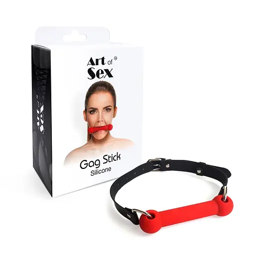 Кляп-палка Art of Sex - Gag Stick Silicon для БДСМ игр (кожа/силекон, красный) - фото 4