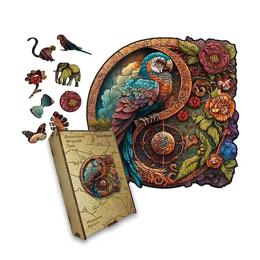 Пазл деревяний Подорож Папуги, А4, Картонна коробка 100 елементів