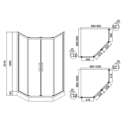 Душова кабіна Eger Iris 100x100 без піддону 599-143 / 1, Хром - фото 2