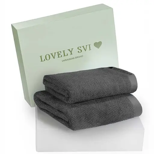 Набір 2 жакардові рушники в коробці Lovely Svi  70 х 140 см і 50 х 90 см Молочний Сірий (140226) - фото 1