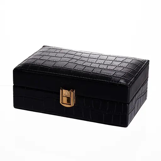 Шкатулка для украшений из экокожи 3 отделения с зеркалом 16×10×6 см Органайзер для украшений Черный Yiwu HP-5-18B - фото 3