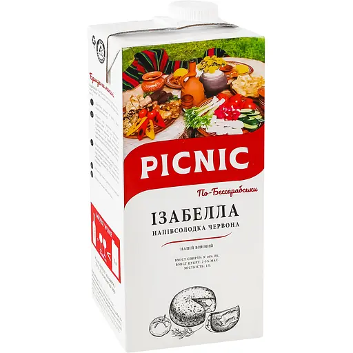 Напій винний Picnic Ізабелла Picnic по Бессарабськи червоне напівсолодке 1 л - фото 2