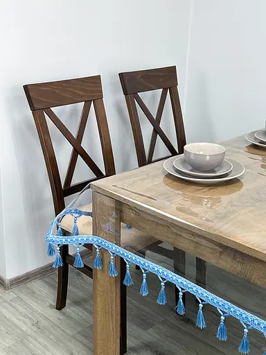 Скатерть силиконовая с синей бахромой 330х140 см - фото 5