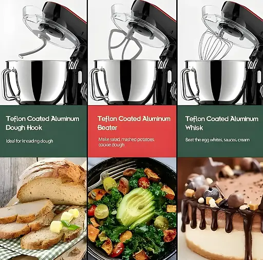 Кухонный комбайн Camic миксер тестомес металлический 9 л SM-1571N 1800Вт Black Red - фото 6