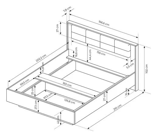 Кровать (каркас) Perfect Home Милтон/Milton 160 с мягким изголовьем двуспальная Каштан/антрацит (PFH-091084) - фото 4