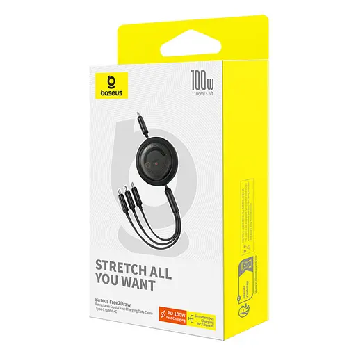 Дата кабель Baseus Free2Draw Retractable Crystal Fast Charging Type-C to 3in1 100W (1.1m) (P1036800) Cluster Black - фото 6