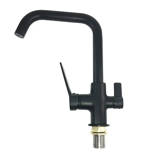 F4362 Змішувач для кухні однорич. круг.Г-подіб.гусак під фільтр лат.корп. гайка Ø35 чорний Frap 1/8 Чорний матовий - фото 1