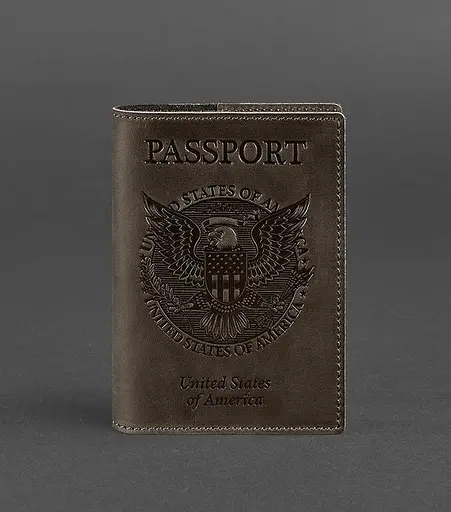 Кожаная обложка для паспорта с американским гербом темно-коричневая - фото 1