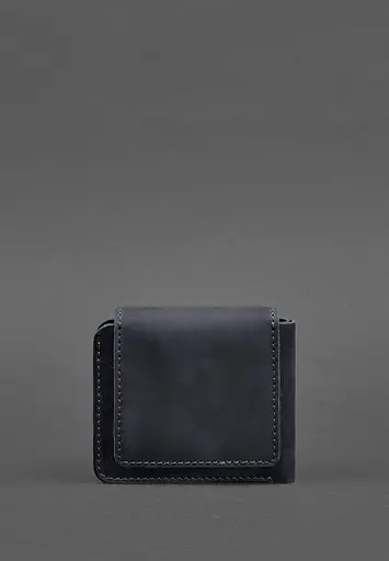 Кожаное портмоне 4.2 на кнопке синее Crazy Horse - фото 5