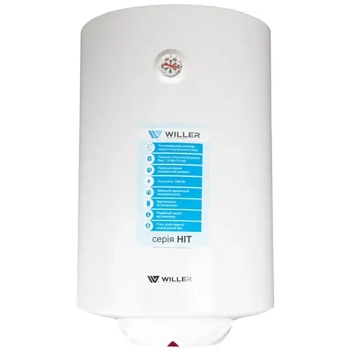 Водонагрівач Willer HIT, 1500 Вт, мокрий ТЕН, 80 л, циліндричний, вертикальний, білий (EV80R-HIT) - фото 1