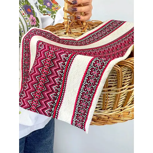 Комплект Великодній кошик Галичина коричнева зі ллянимс льняным рушником 70х30 см Рандеву червоний  та свічка - фото 7