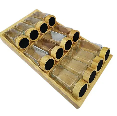 Набір скляних баночок для спецій Vittora VT-8902-12 органайзер 12 баночок 120 мл з дерев'яною поличкою - фото 5