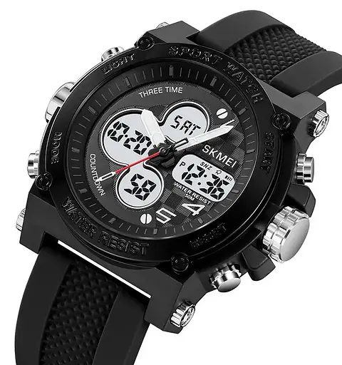 Годинник чоловічий наручний спортивний Skmei 2065 (Чорний з білим) - фото 2