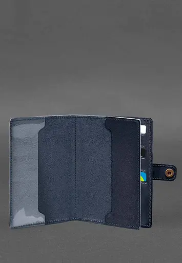 Кожаная обложка-портмоне для военного билета 15.0 темно-синяя - фото 3
