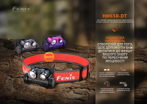 Налобний ліхтар для бігу Fenix HM65R-DT (Чорний) - фото 4
