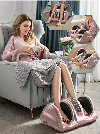 Массажер для ног (роликовый, компрессионный массаж, вибрация, прогрев) Benbo АМ-04 Розовый - фото 3