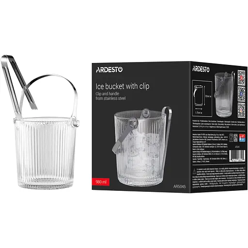 Відро для льоду Ardesto Iceberg зі щипцями 980 мл прозорий (AR5045) - фото 6