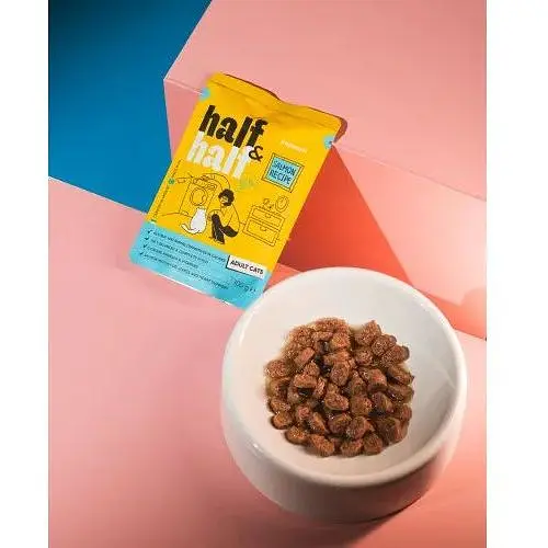 Корм влажный Half&Half для взрослых кошек кусочки с лососем в желе в форме пауча 100 г - фото 4