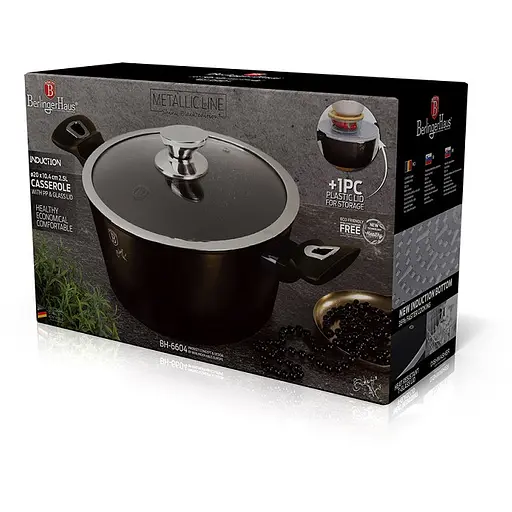 Каструля Berlinger Haus Shiny Black Metallic Line з кришками 2.5 л 20х10.4 см коричнева (BH 6604) - фото 3