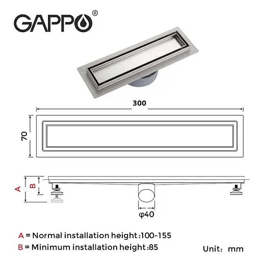 Душевой канал под плитку Gappo G83007-4 70x300 мм нержавеющая сталь - фото 9